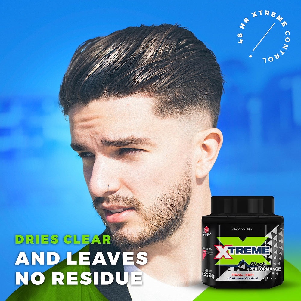 Xtreme before-and-after hair styling illustrating strong hold benefit