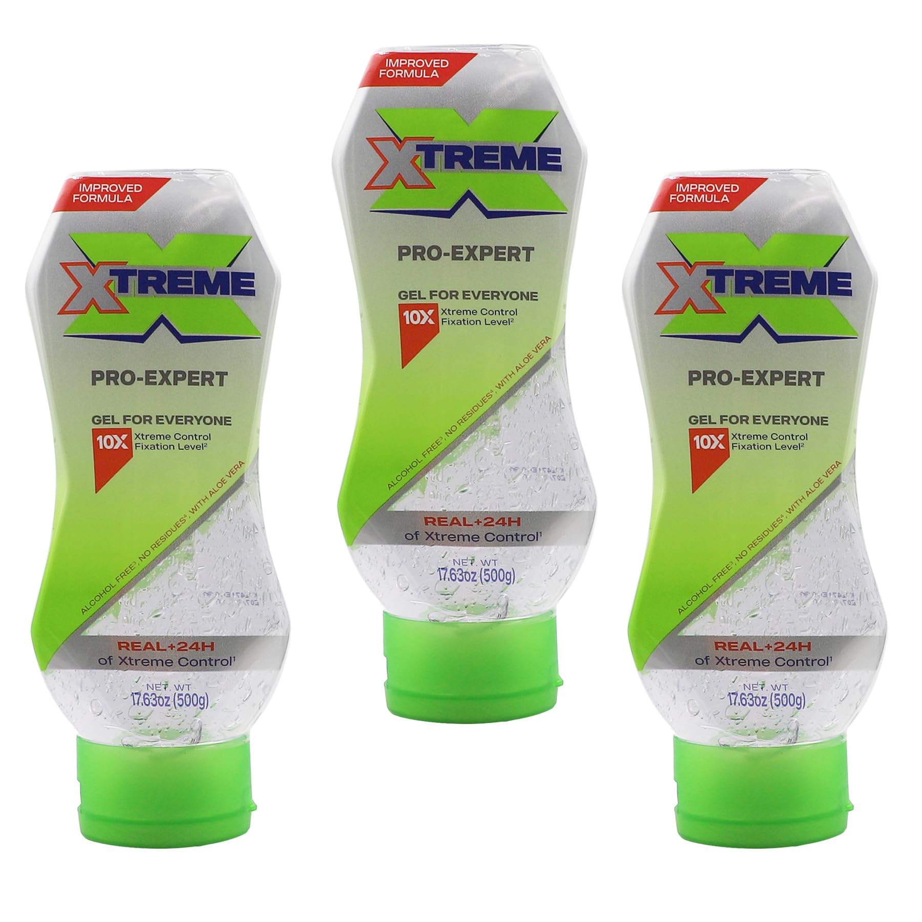 Xtreme clear gel front packaging showing three bottles and strength benefit