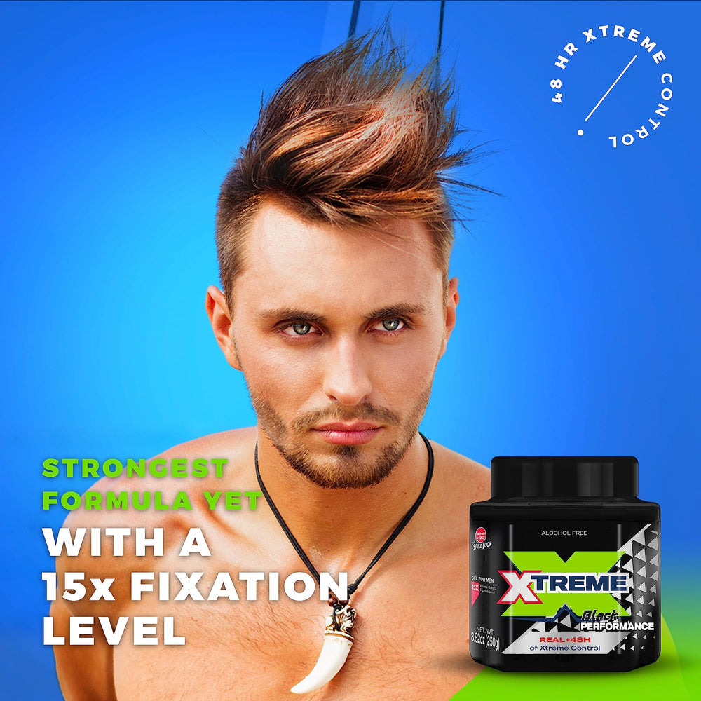 Xtreme man styling hair at mirror showing durable daily control benefit