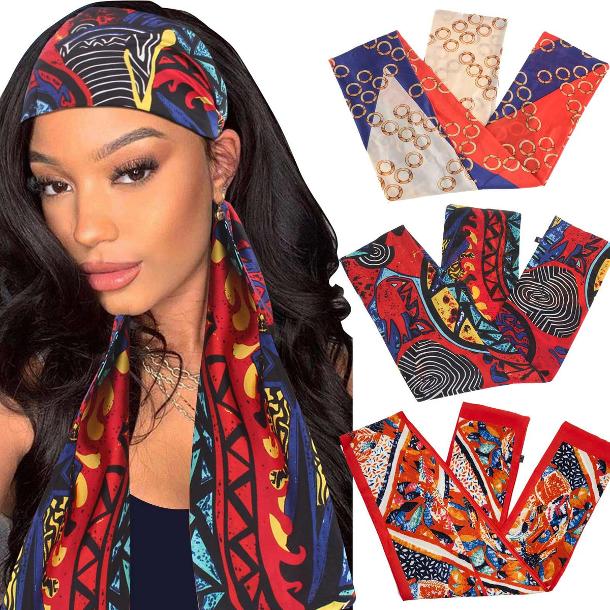 XTREND front view of satin edge scarf showing secure hold benefit