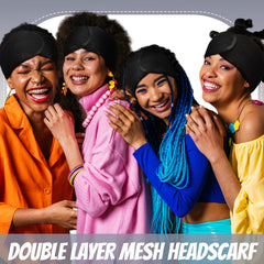 Xuhal wrap on model sleeping to protect hair and reduce creasing