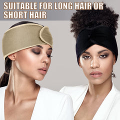Xuhal wrap worn by model side profile keeping hair secure and crease-free benefit