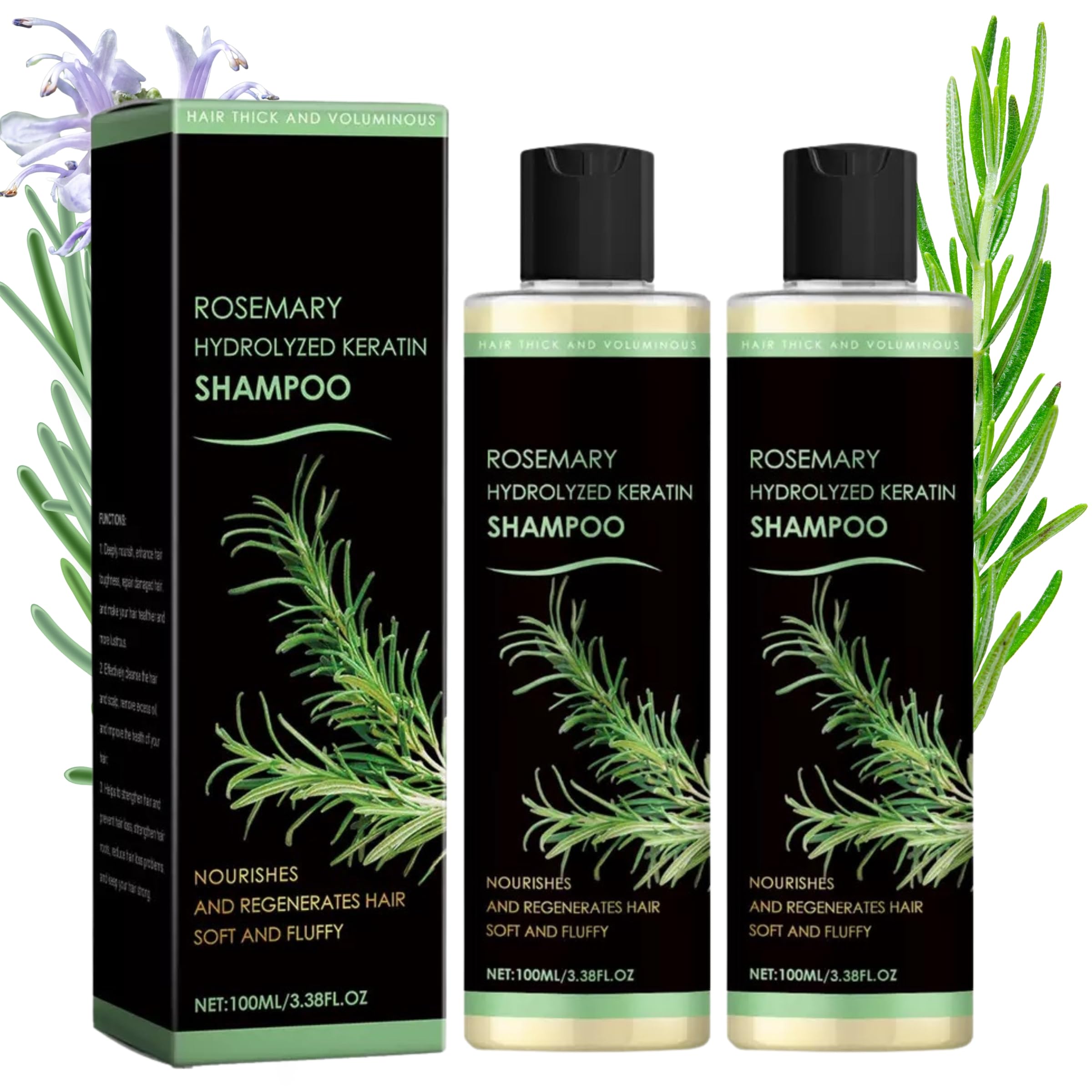 XYFSZDQJZHG front bottle view showing packaging and clear rosemary branding benefits scalp care