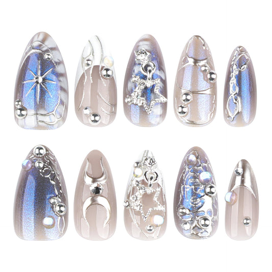 XZMeiLun close-up of 3D silver stars and pearl accents for dimension