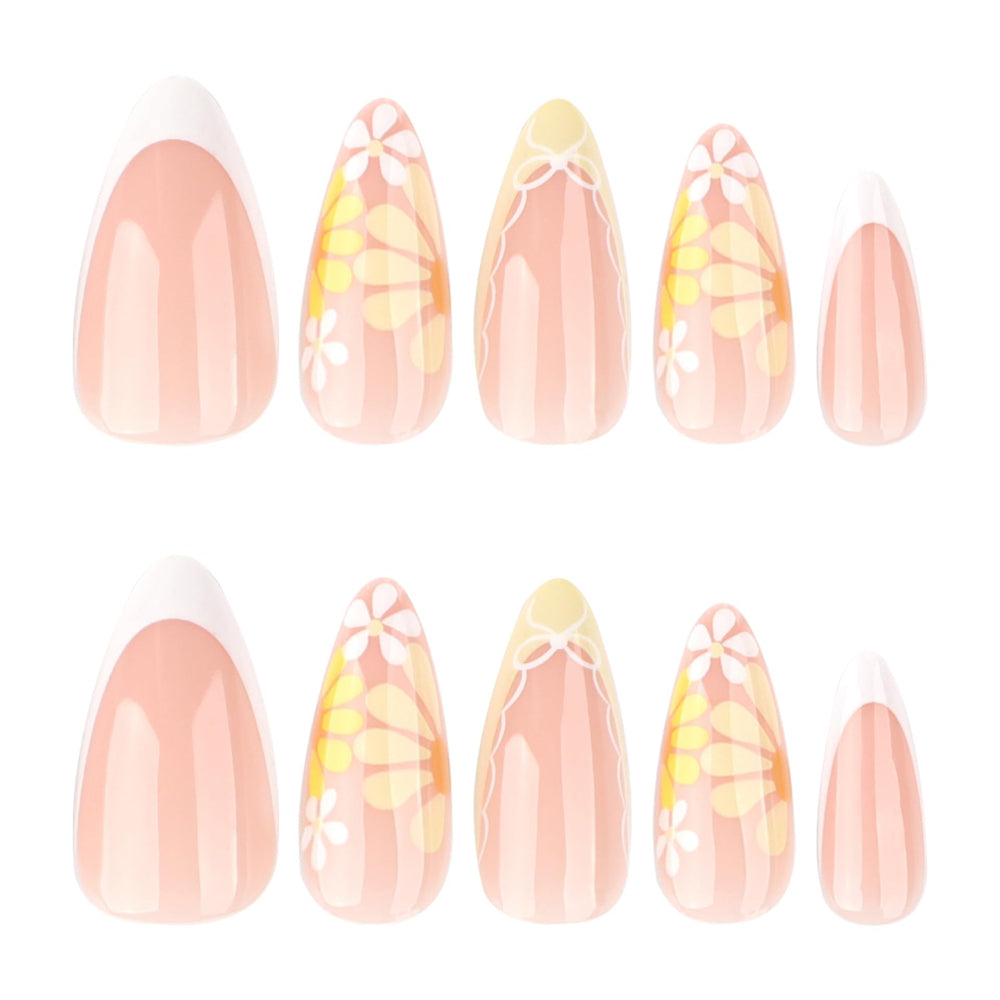 XZMeiLun close-up of yellow flower nail art, showcasing precise printed detail and shine