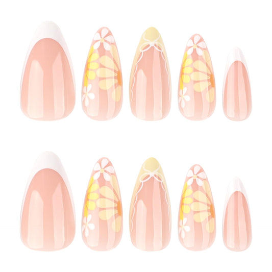 XZMeiLun close-up of yellow flower nail art, showcasing precise printed detail and shine