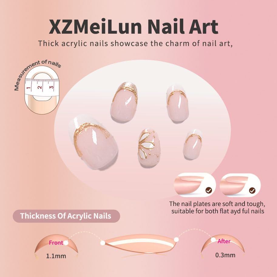 XZMeiLun white flower French tip close-up showing delicate floral accent and shine