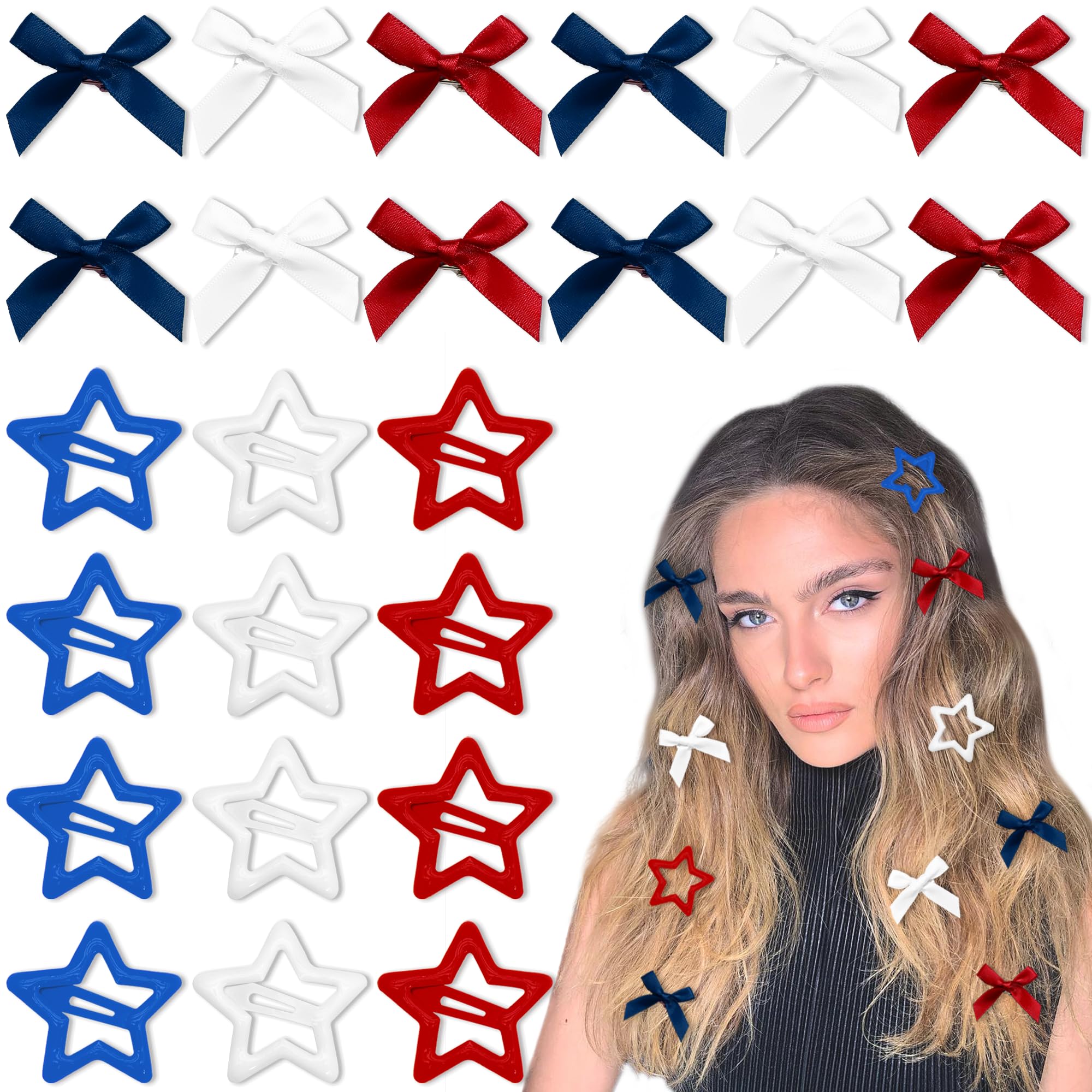 YAEISM front view of 24-piece star bow clip set shows variety and convenience