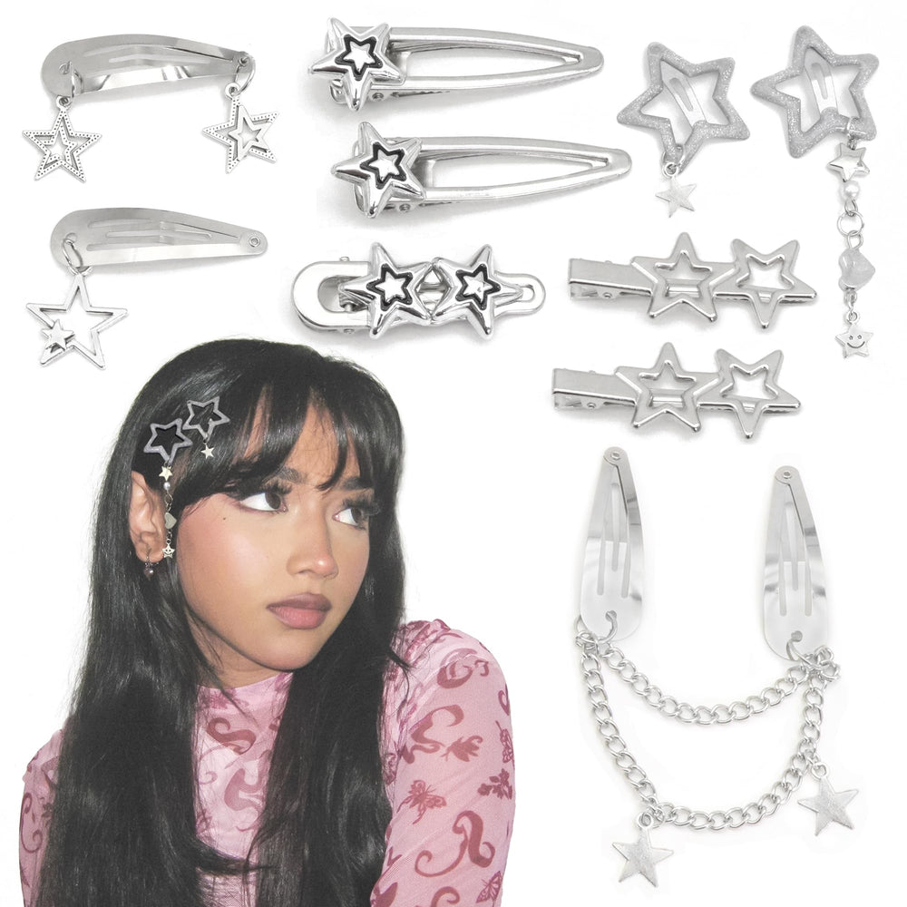 YAEISM silver star clips front packaging showing ten-piece set benefit easy selection