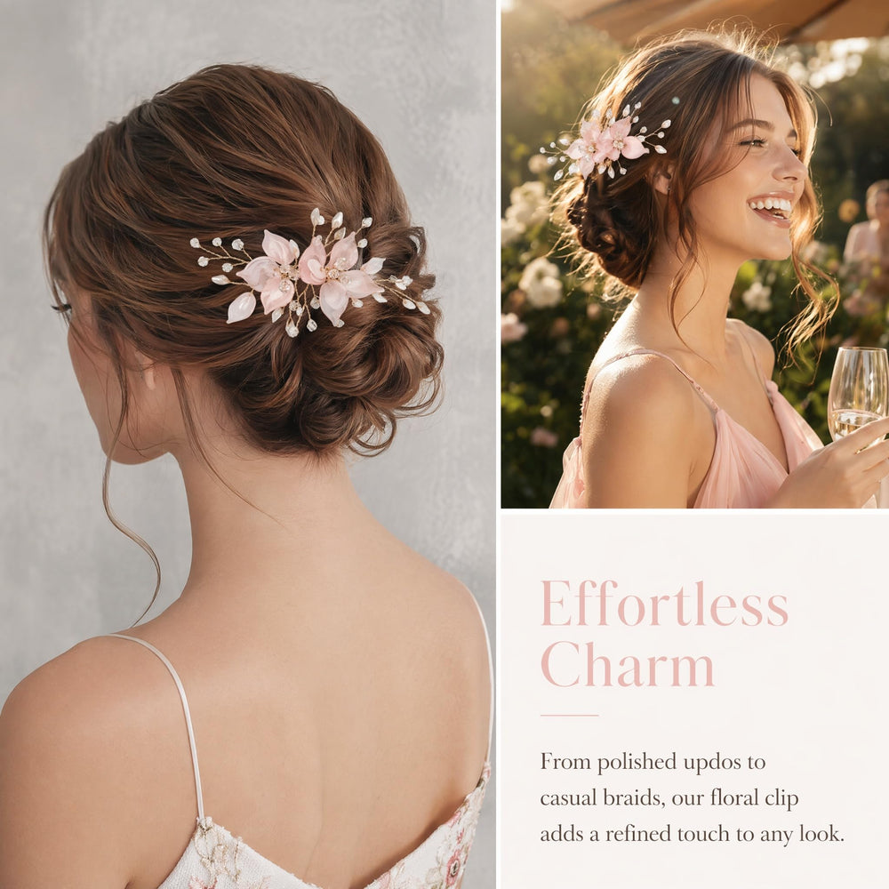 YAFIYGI barrettes in a half-up hairstyle adding romantic floral charm to hair