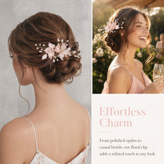 YAFIYGI barrettes in a half-up hairstyle adding romantic floral charm to hair
