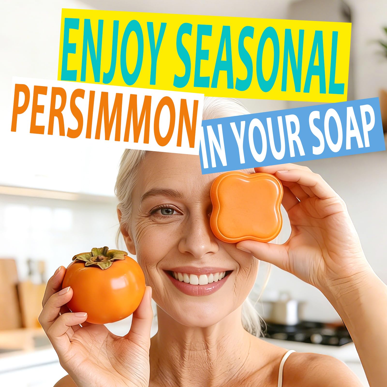 YAFUSIPE persimmon soap placed in bathroom lifestyle scene for daily use