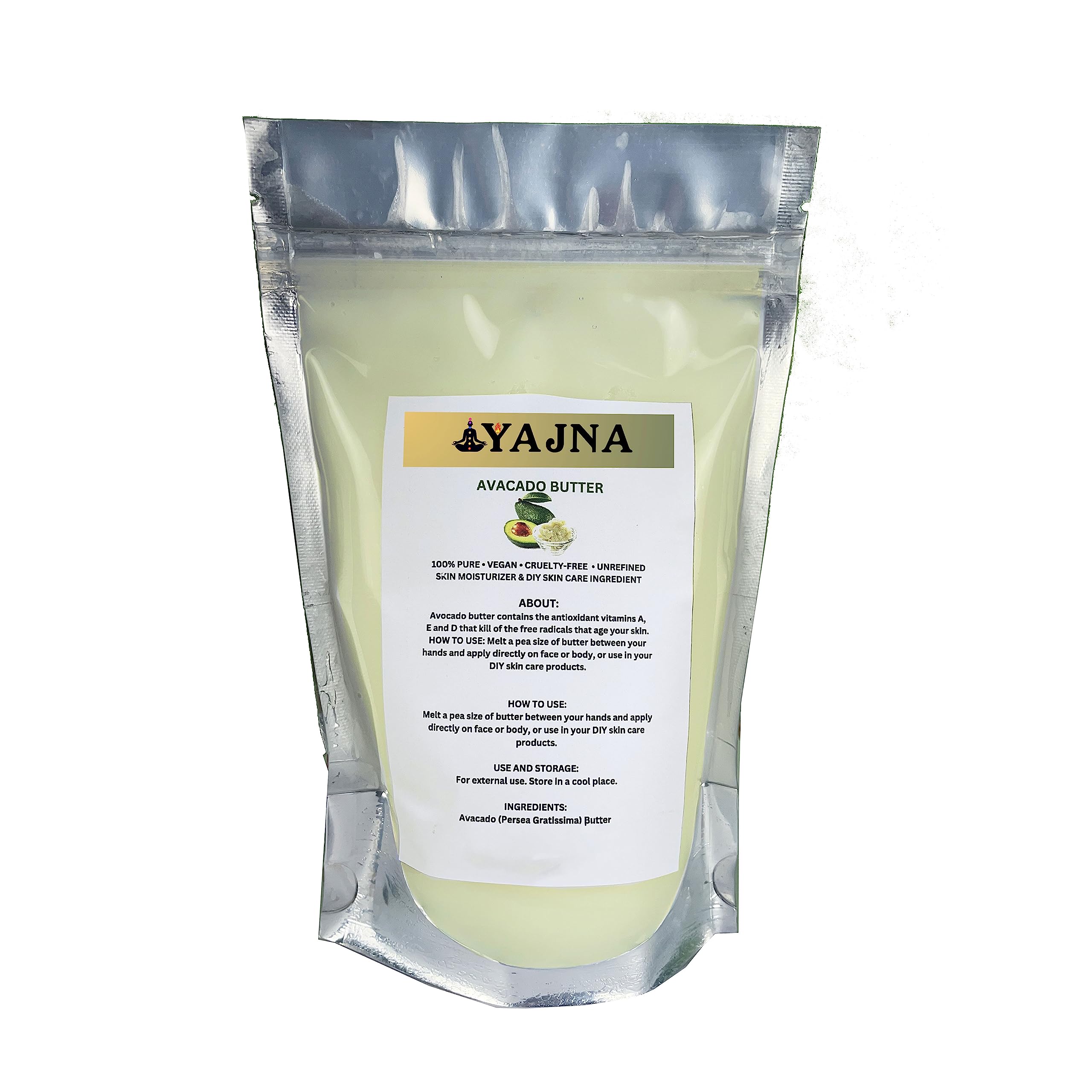 Yajna jar front view showing pure avocado butter for moisturization