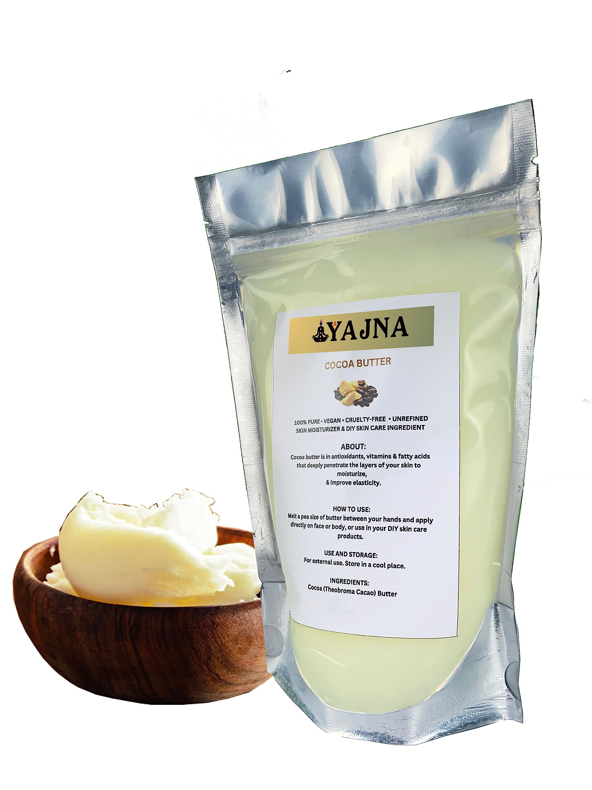 Yajna cocoa butter open displaying smooth cream texture for blending