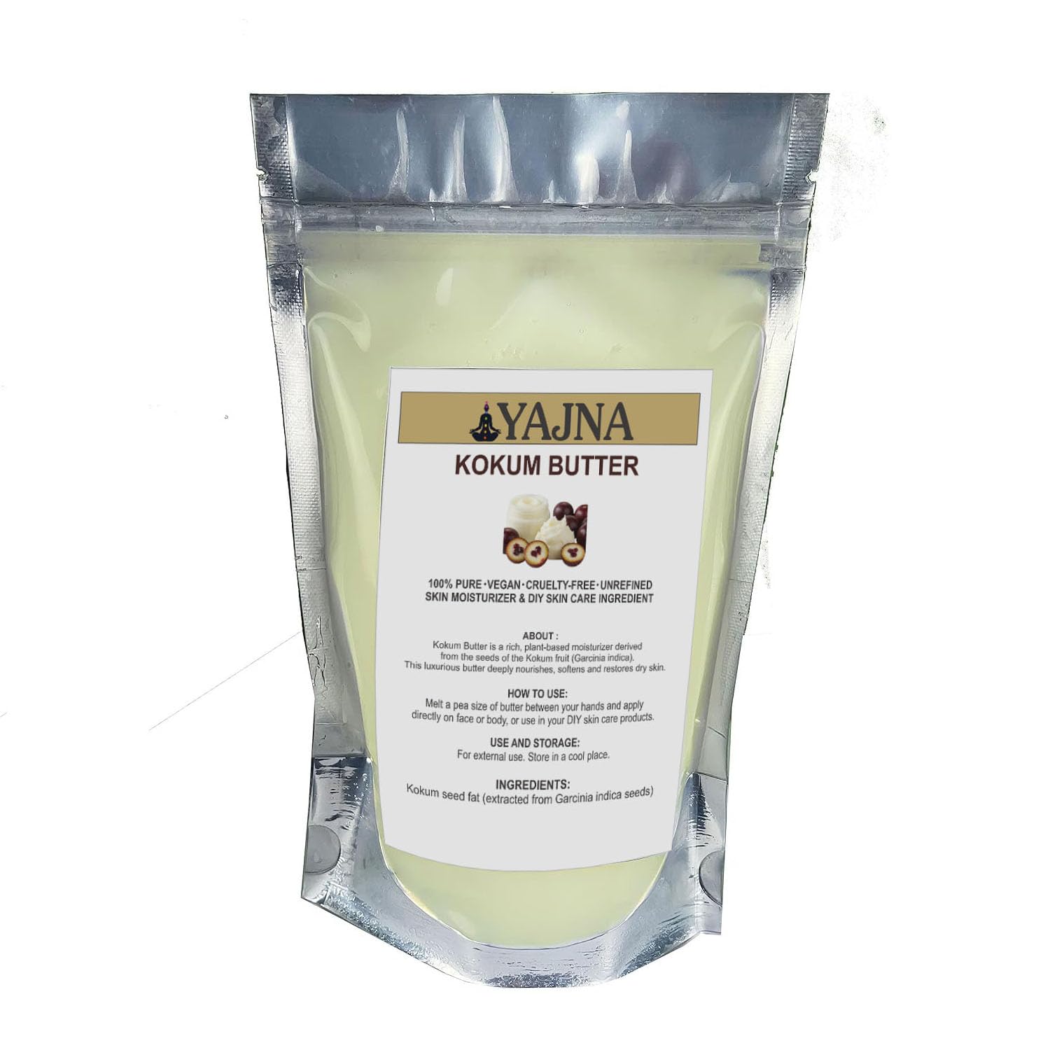 Yajna kokum butter jar front view showing pure organic packaging and benefit
