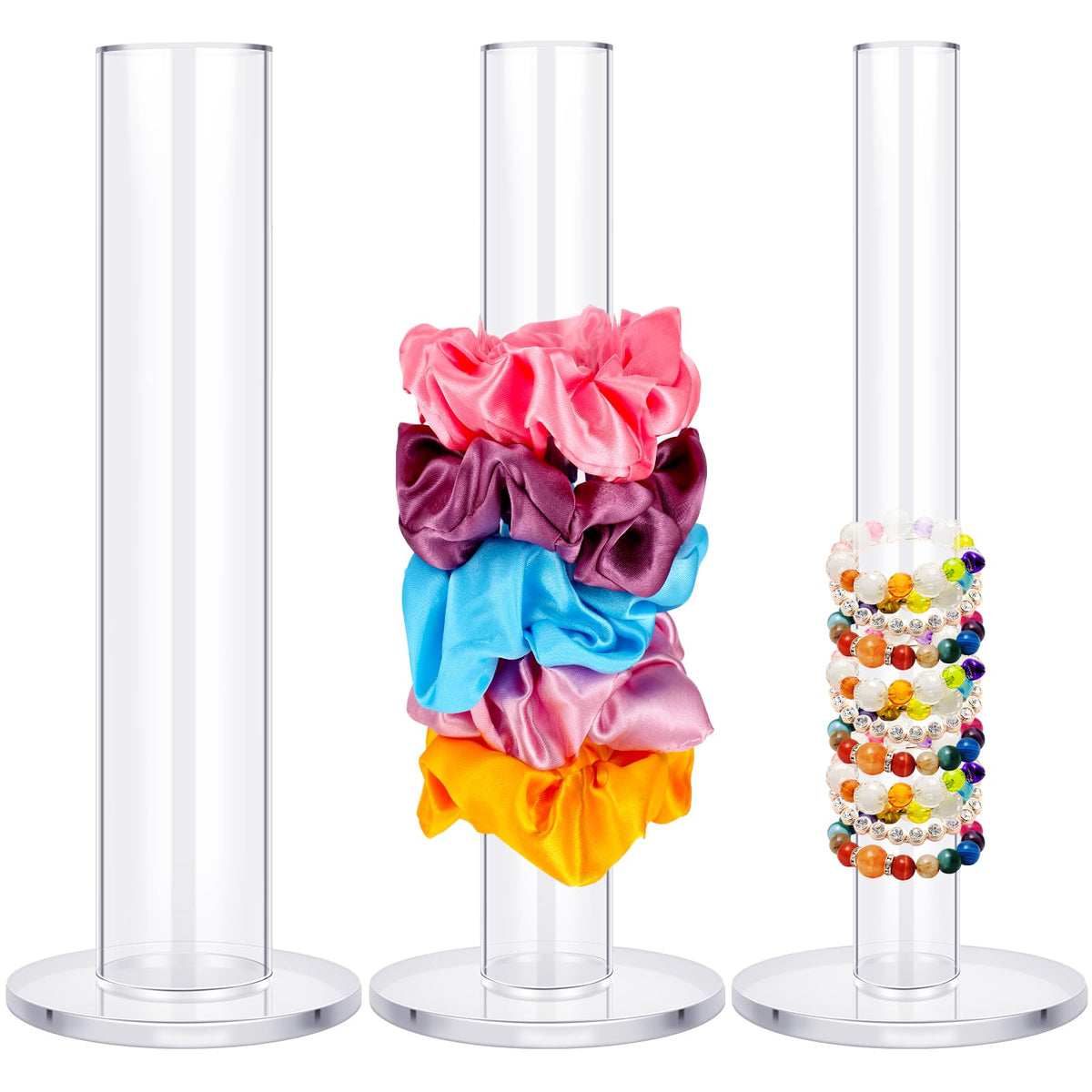 Yalikop clear acrylic holder front view showing organized scrunchies and easy access