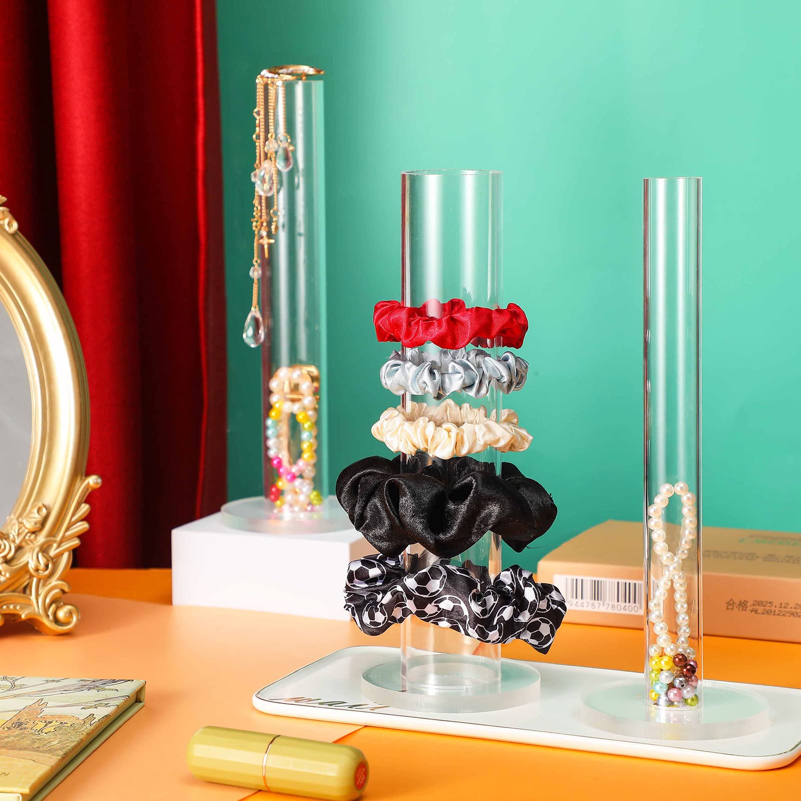 Yalikop holders loaded with color-sorted scrunchies to simplify styling choices
