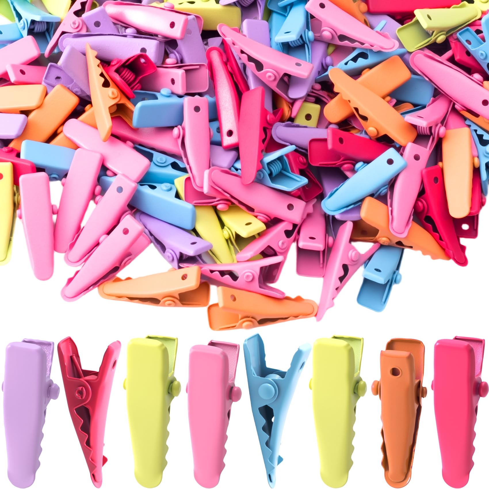 YALOJE front pack of 100 colorful alligator clips showing quantity and variety