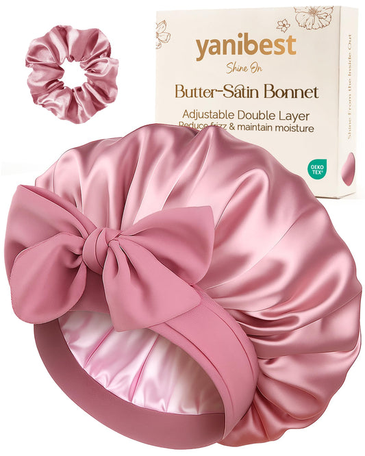 YANIBEST bonnet front view showing beanpaste pink and protective benefits