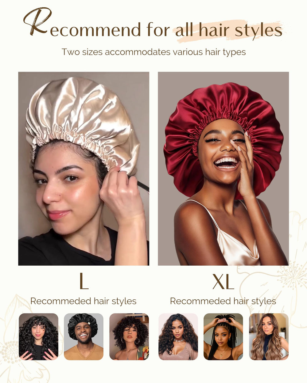 YANIBEST bonnet on woman with curly hair preserving curl shape benefit