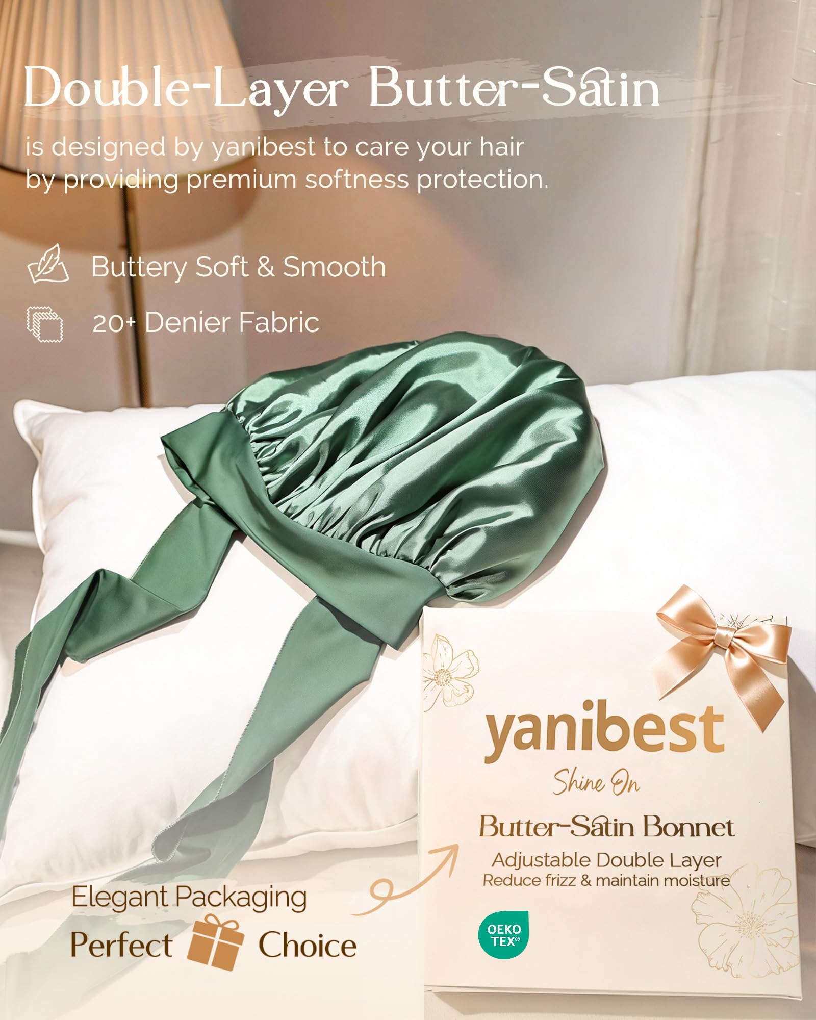 YANIBEST close-up of double-layer satin texture benefit: gentle on curls