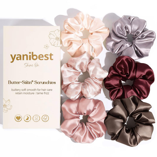 YANIBEST front packaging showing six colorful scrunchies and elegant box, attractive gift