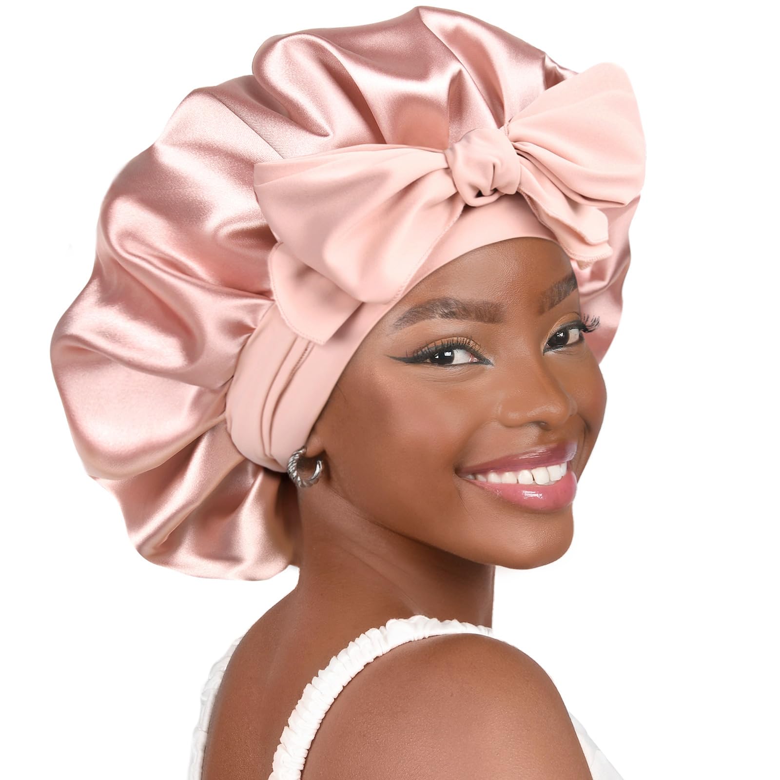 YANIBEST front view bonnet showing full blush pink coverage and secure fit