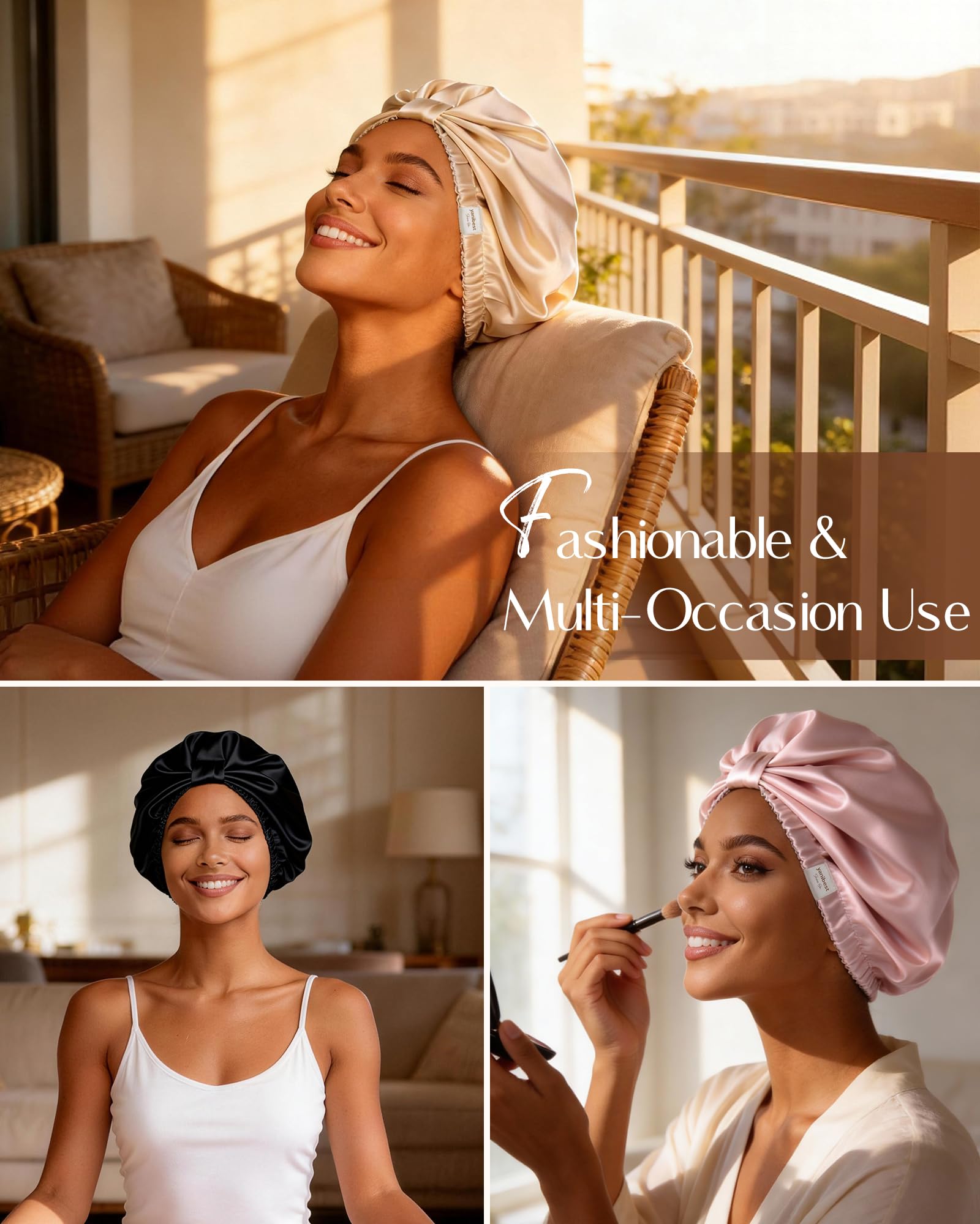 YANIBEST bonnet in use on pillow to protect curls and reduce frizz