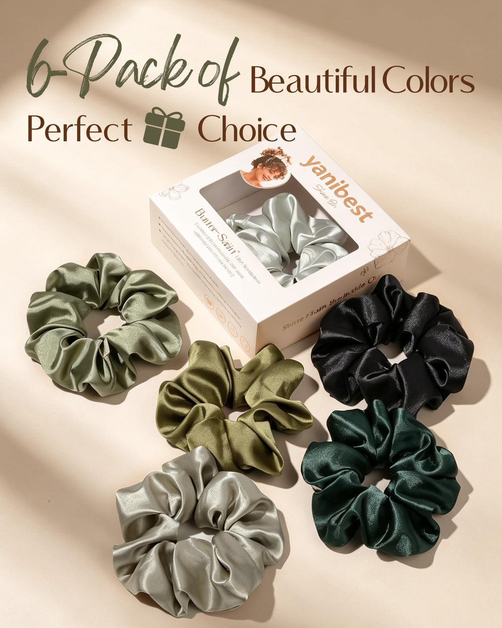 YANIBEST scrunchies styled on bathroom mirror for easy everyday use