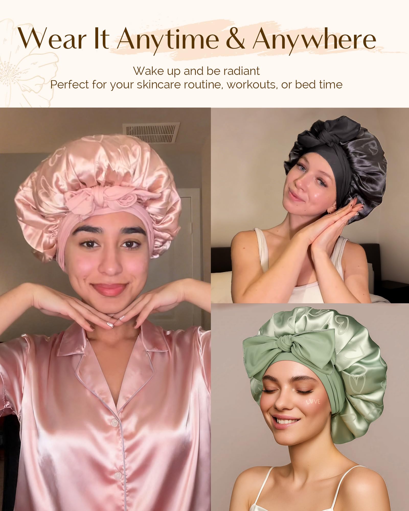 YANIBEST bonnet worn by model with curls preserving shape and moisture