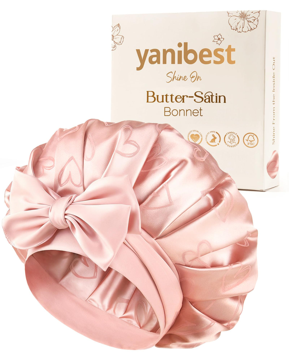 YANIBEST pink bonnet front view showing silky finish and protective benefit