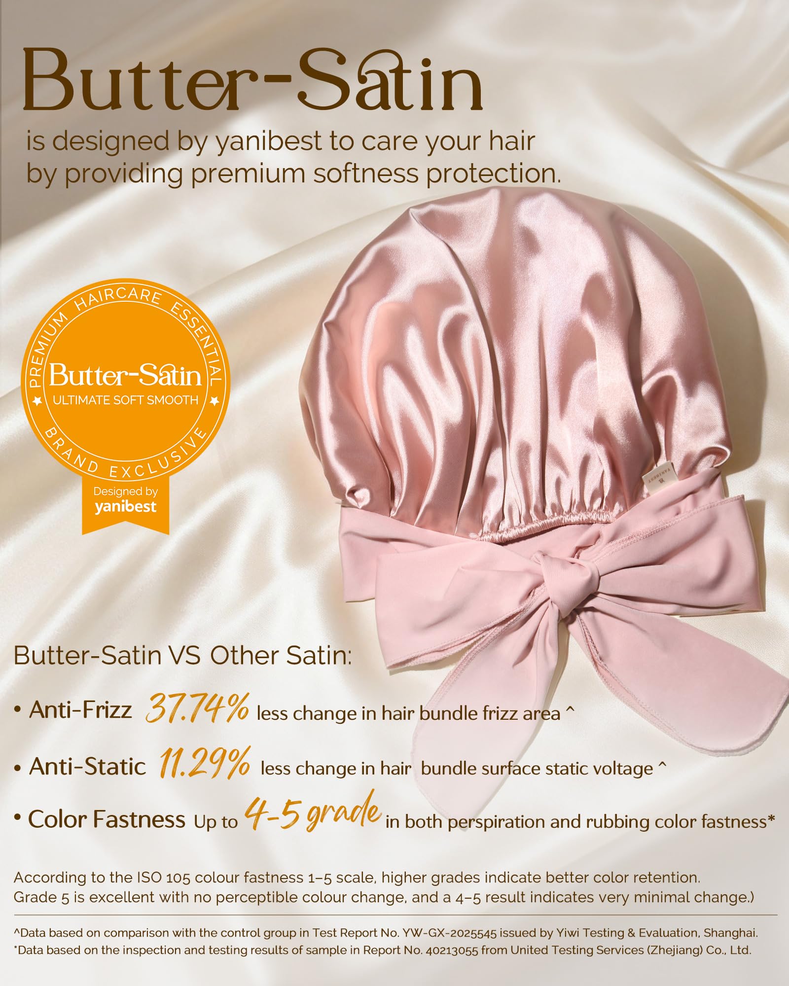 YANIBEST satin fabric close-up showing smooth texture for less friction