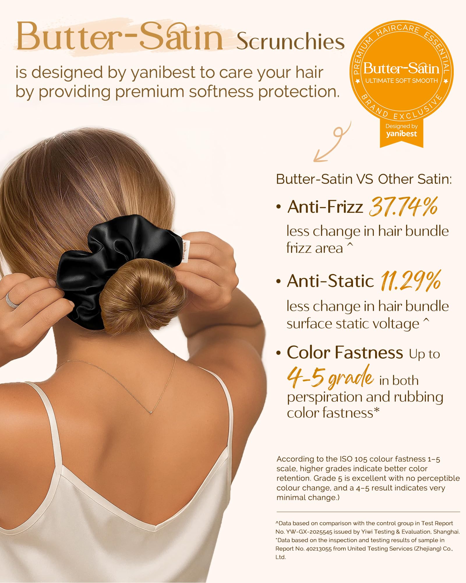 YANIBEST scrunchie held in hand highlighting soft elasticity and comfortable grip
