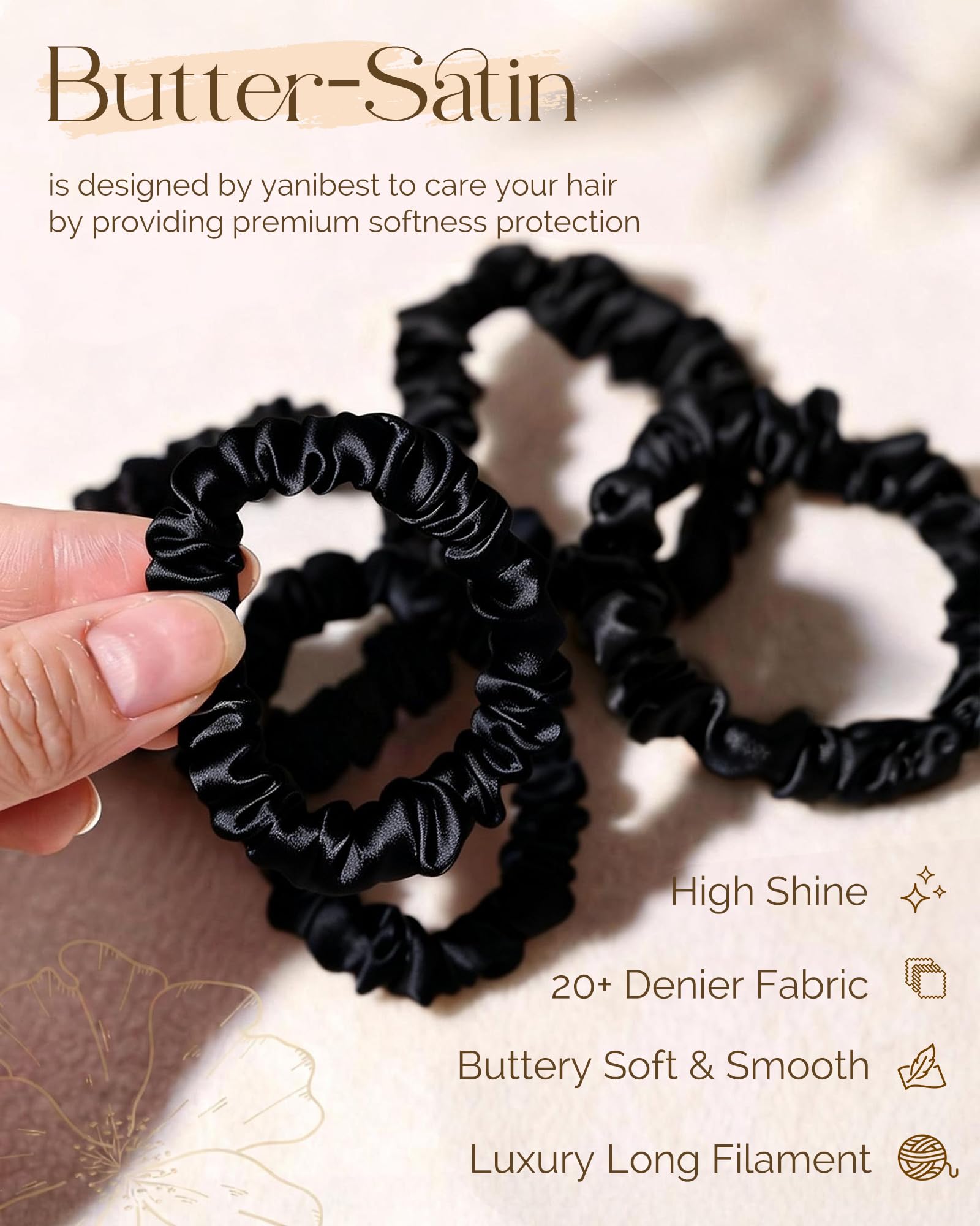 YANIBEST scrunchie stretched to show elastic core strength and flexibility