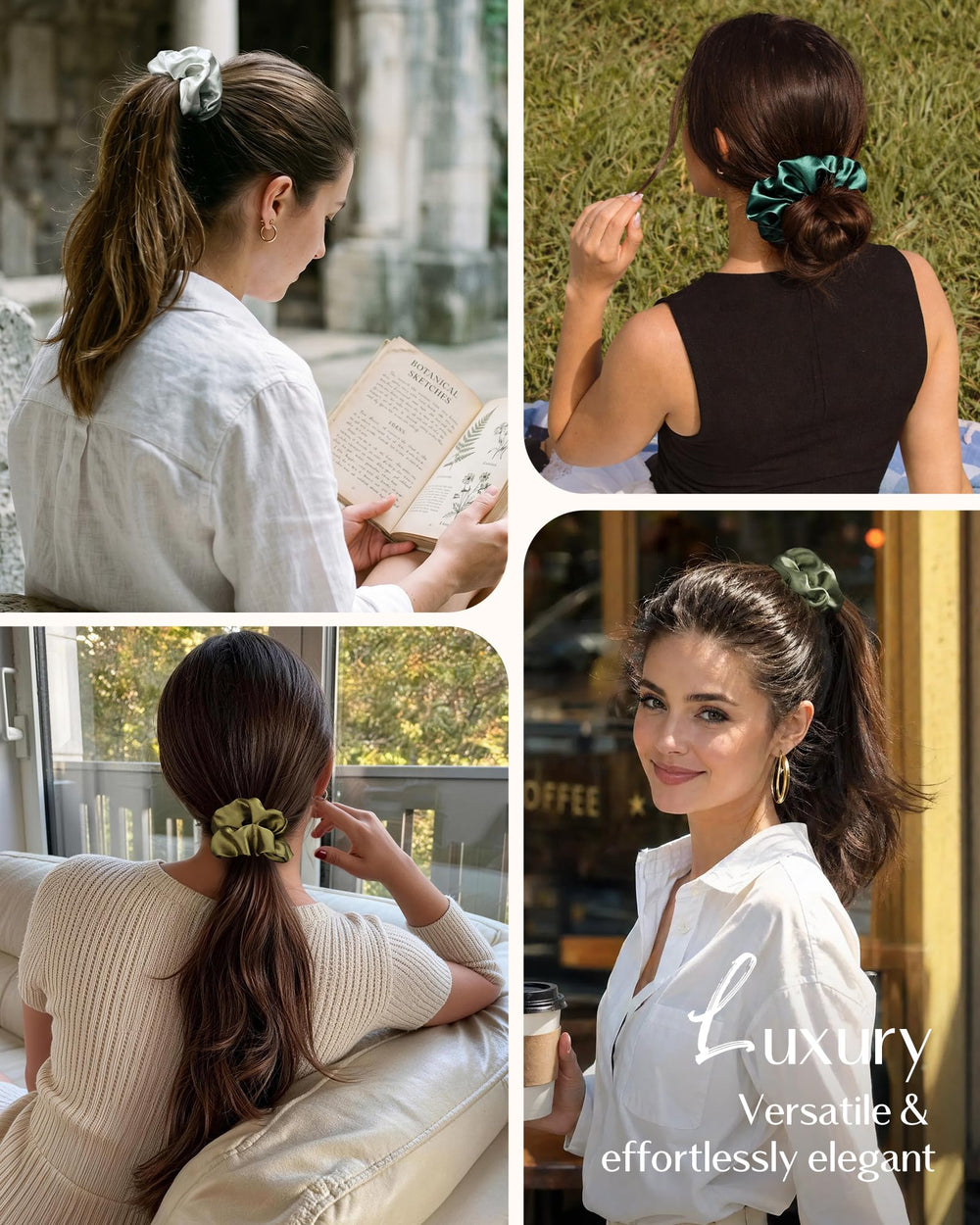 YANIBEST single satin scrunchie flat-lay highlighting fabric width