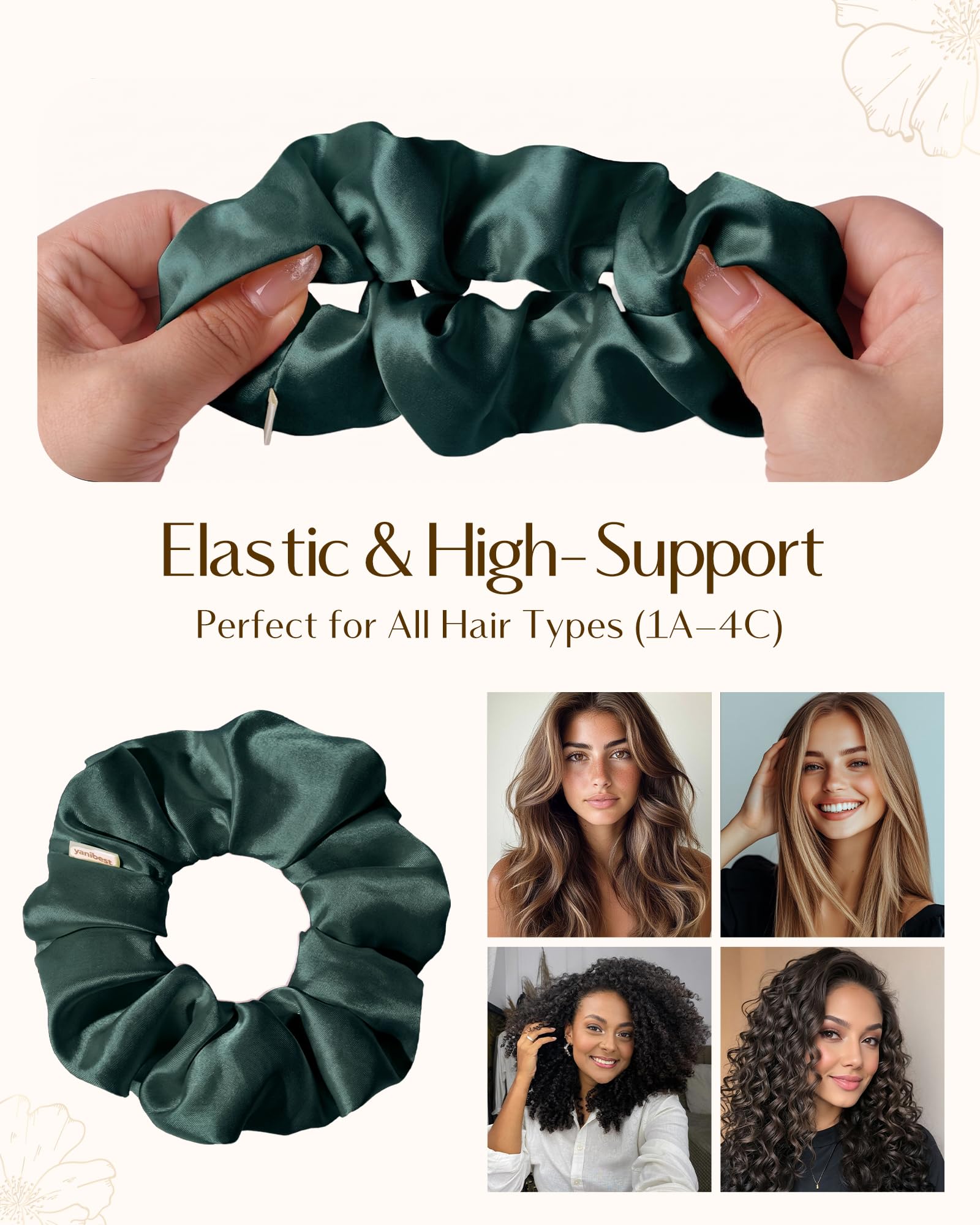 YANIBEST scrunchie next to ruler showing stretch and size range
