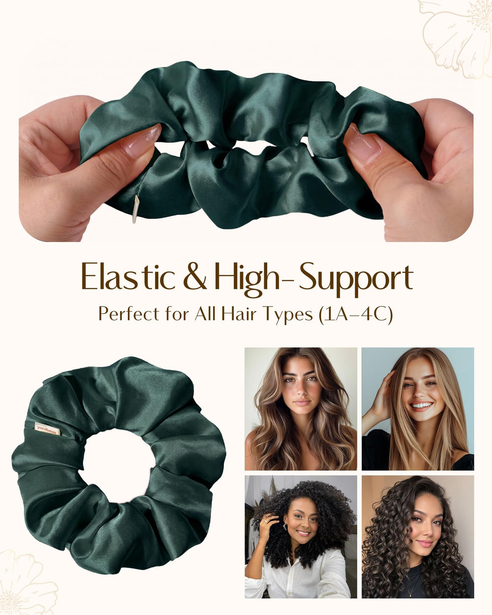 YANIBEST scrunchie next to ruler showing stretch and size range