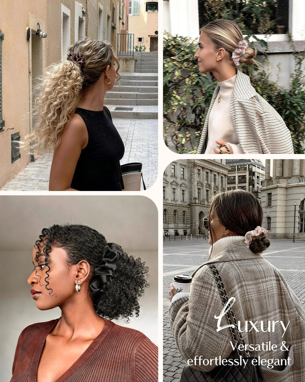YANIBEST scrunchie next to ruler showing stretch and sizing for all hair types