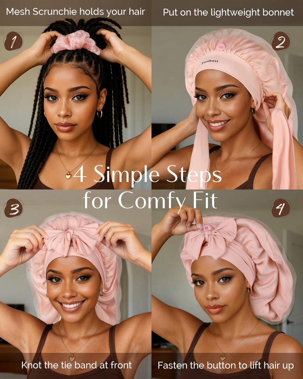 YANIBEST folded bonnet packed for travel saving space and protecting hair