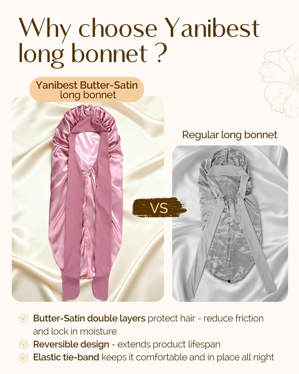YANIBEST woman wearing bonnet in bed keeping curls protected overnight