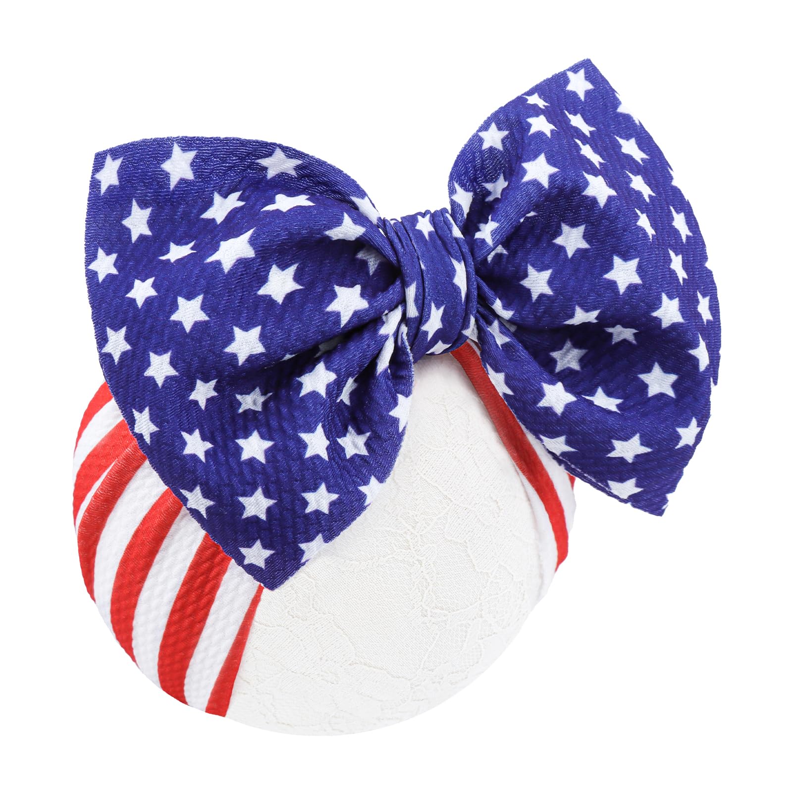 YanJie front view of flag bow headband showing patriotic design and easy wearability