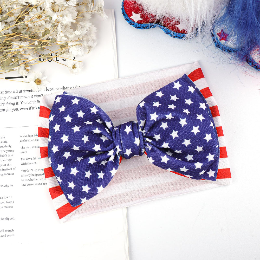 YanJie headband next to ruler showing 7-inch bow and 14-inch circumference