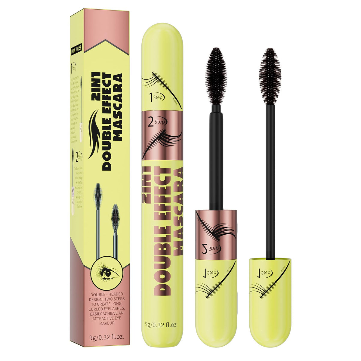 Yanqina mascara front tube showing product design and easy grip benefit