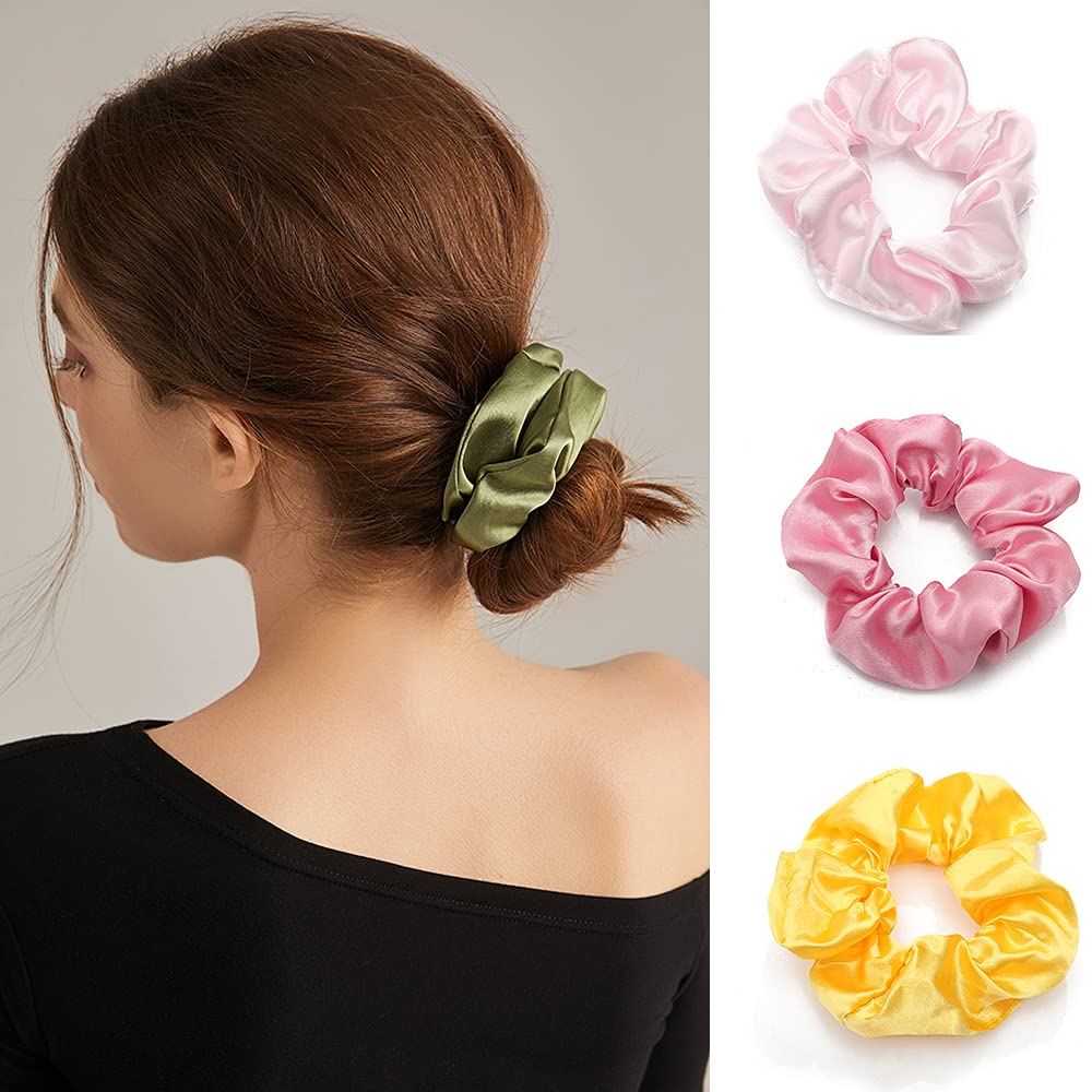 Yanwenx scrunchie size comparison in hand demonstrating stretch and fit for thick hair