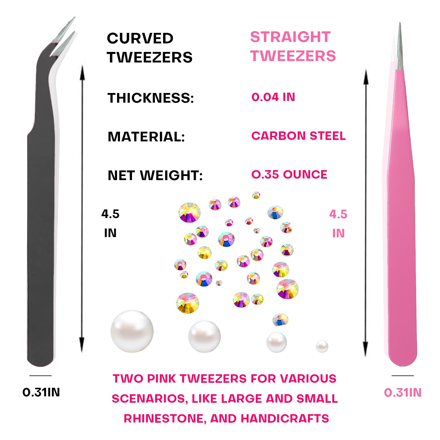 Yaoociy straight stainless tweezer detailed tip for larger charm grip