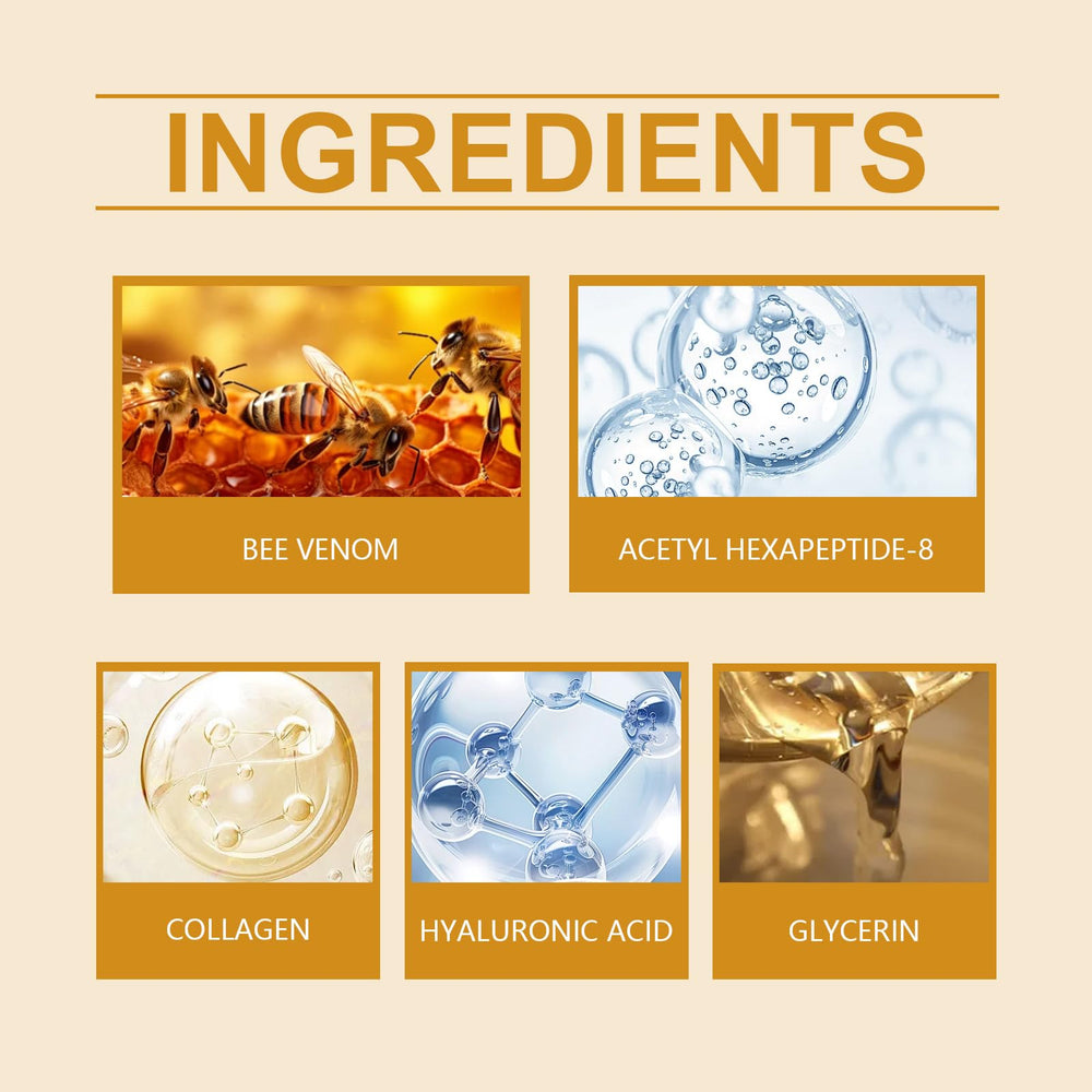 Yaper label ingredients detail showing bee venom and vitamin E benefits