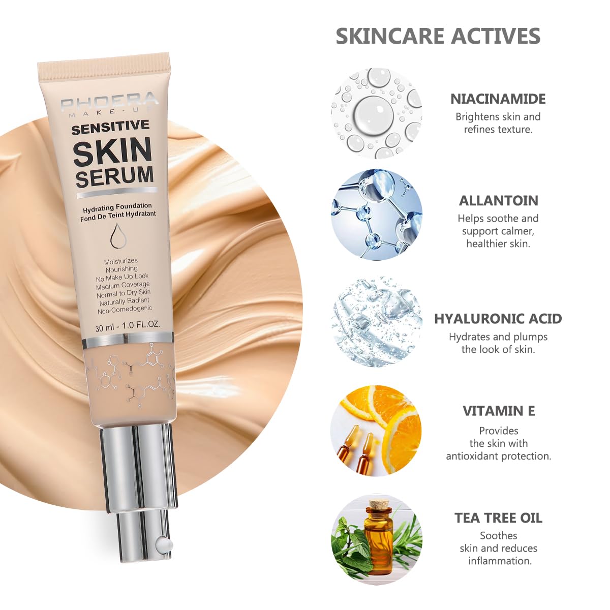 Yaper PHOERA texture swatches on white surface showing blendable, hydrating finish