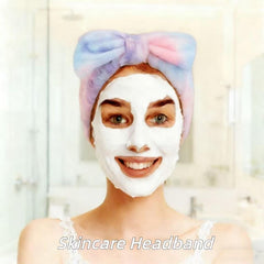 Yaqulen bow headband detail knot showing secure fit and gentle hold during skincare
