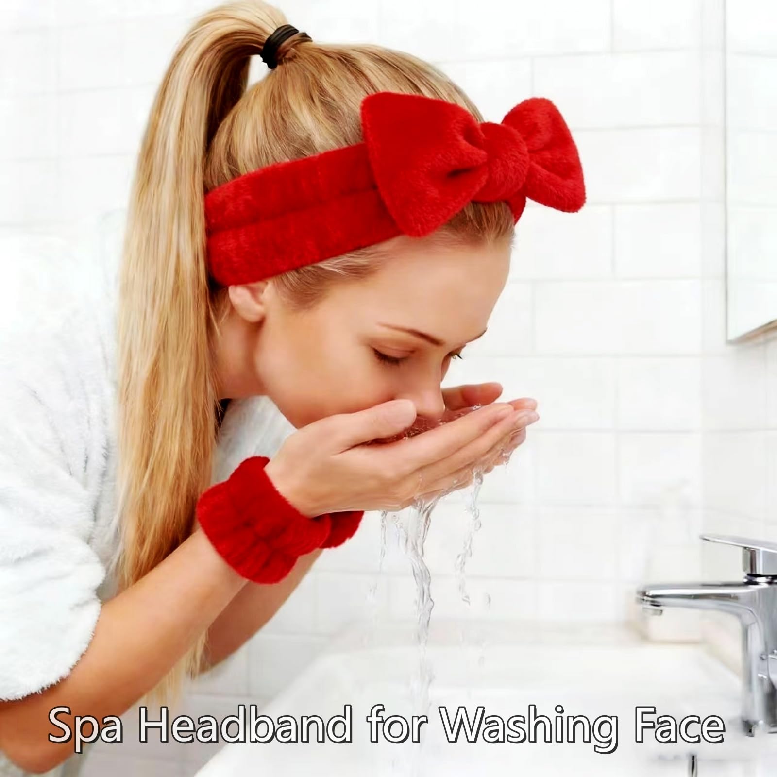 Yaqulen four coral fleece wristbands spread out to show absorbency and splash protection