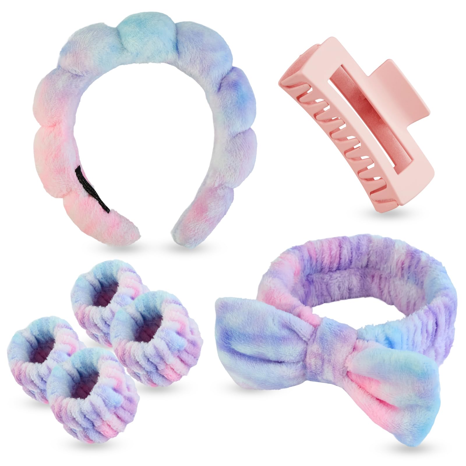 Yaqulen front packaging tie-dye spa set showing contents and colorful design benefit convenience